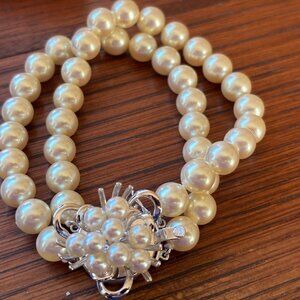 Pearl Double Strand Silver Clasp Bracelet
